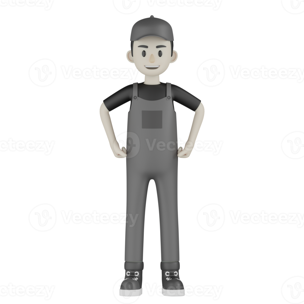 3d Isolated Mechanic in grey Wearpack png