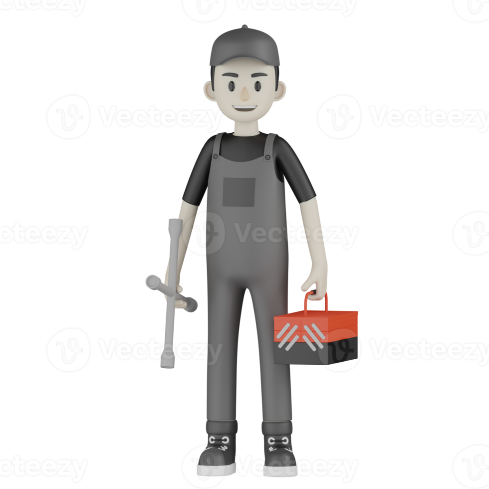 3d Isolated Mechanic in grey Wearpack png