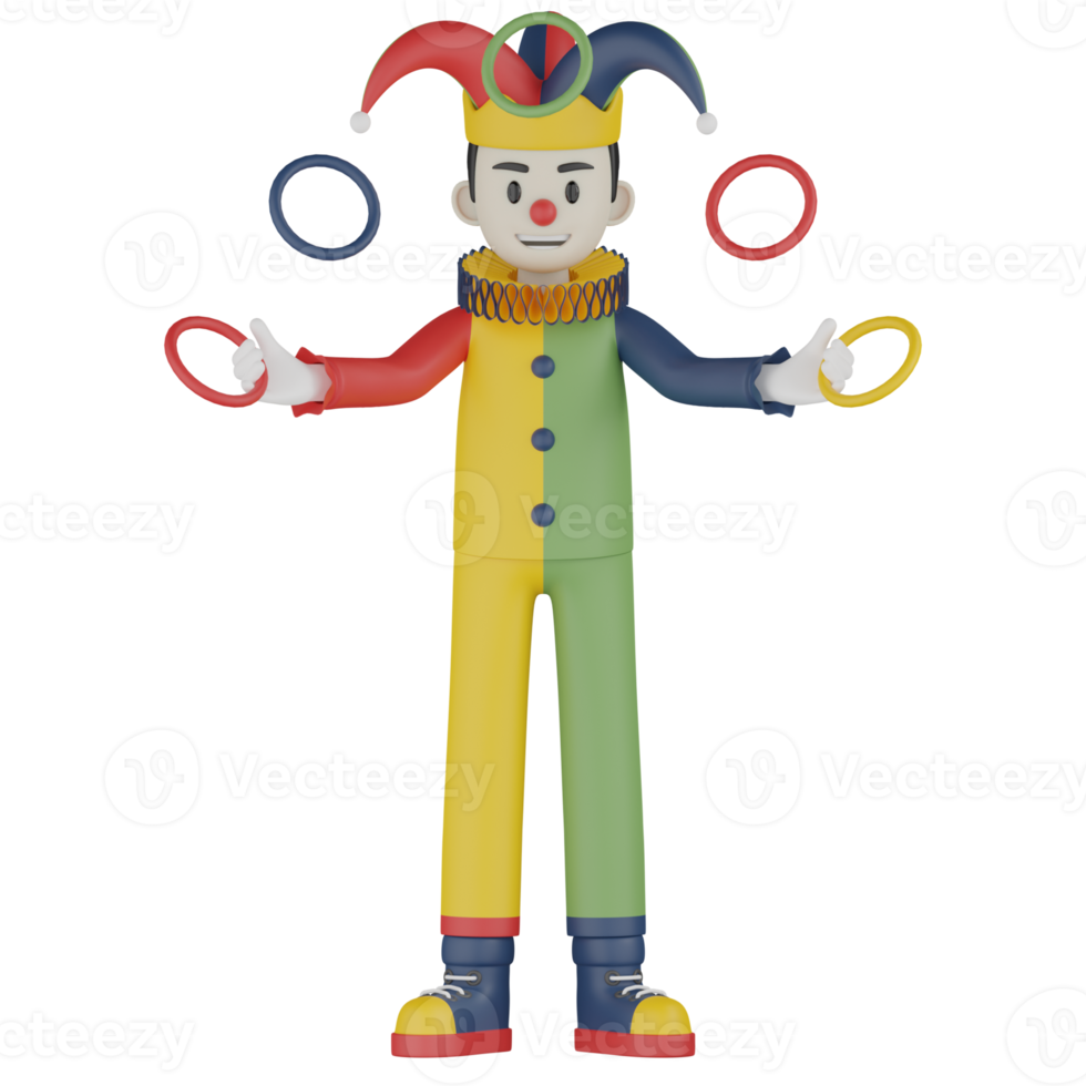 3D-geïsoleerde clown in actie png