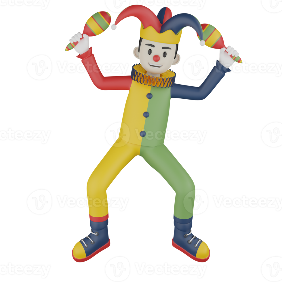 3d Isolated Clown In Action png