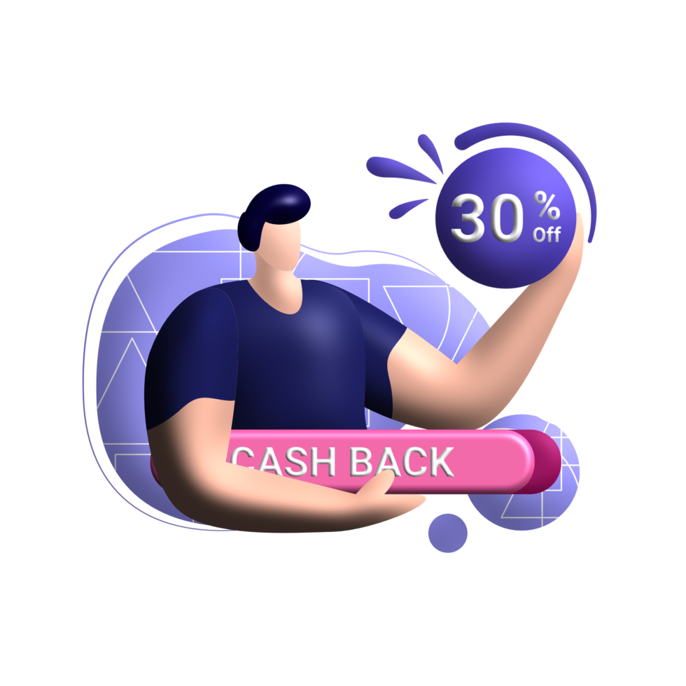 cashback cast 3d rendering Illustration for get vouchers discounts, reward program color blue, orange, black, yellow, perfect for ui ux design, ecommerce, branding shopping sale, advertising png