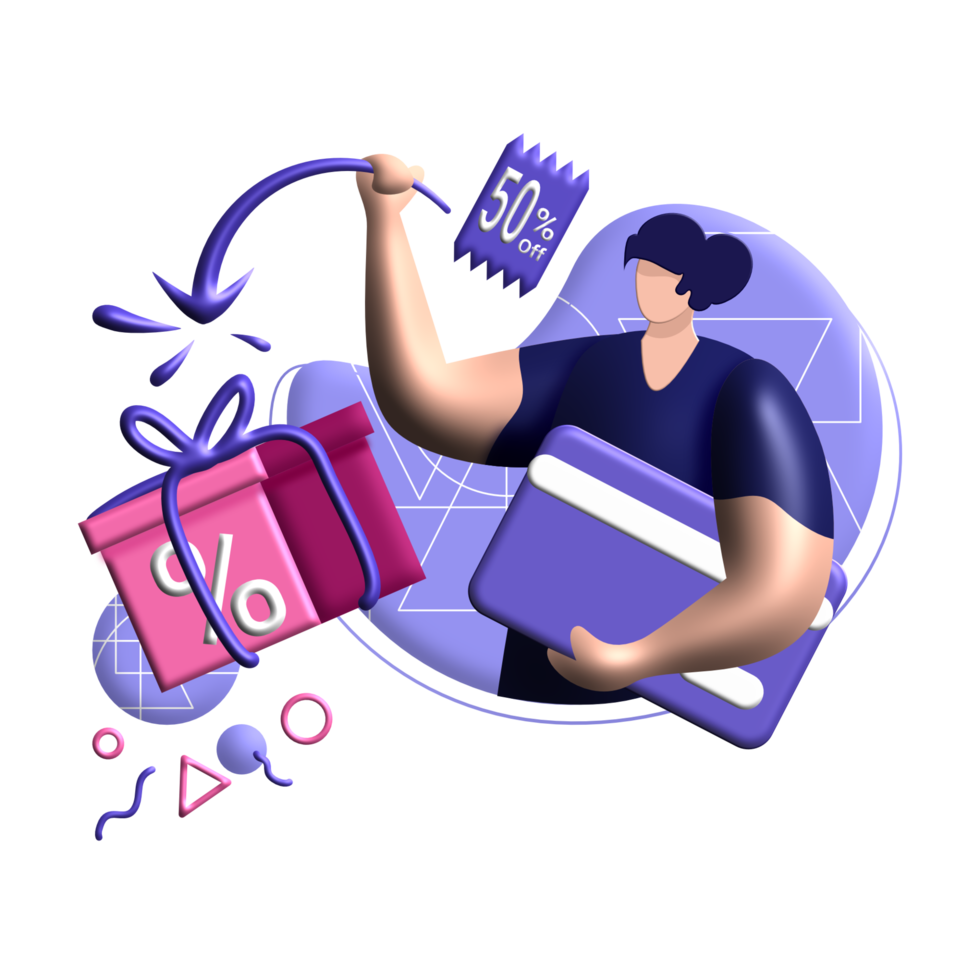 kreditkort cashback 3d-rendering illustration för att få rabatter på kuponger, belöningsprogram färg blå, rosa, perfekt för ui ux design, e-handel, varumärke shopping försäljning, reklam, marknadsplats png