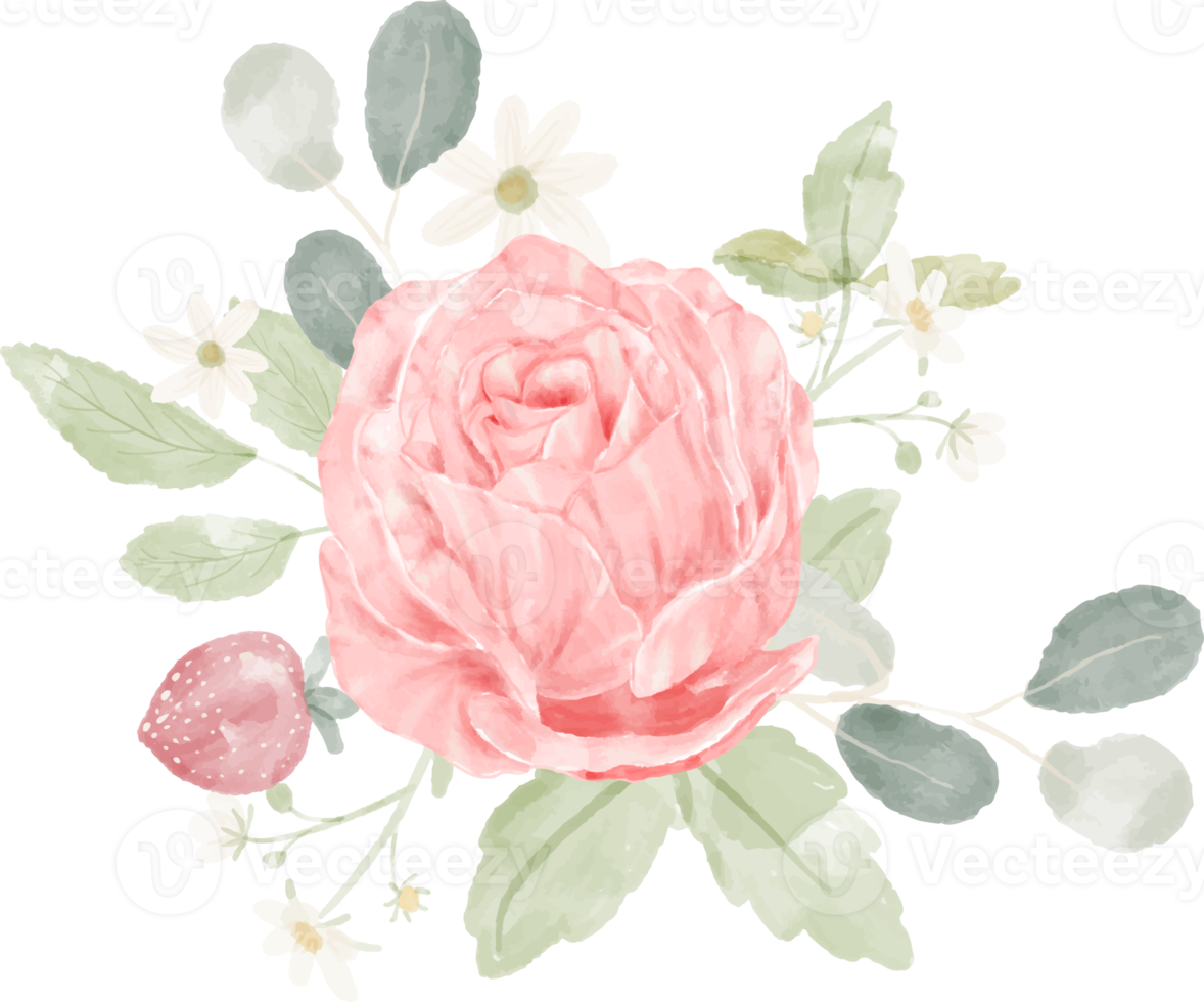 watercolor pink rose bouquet png