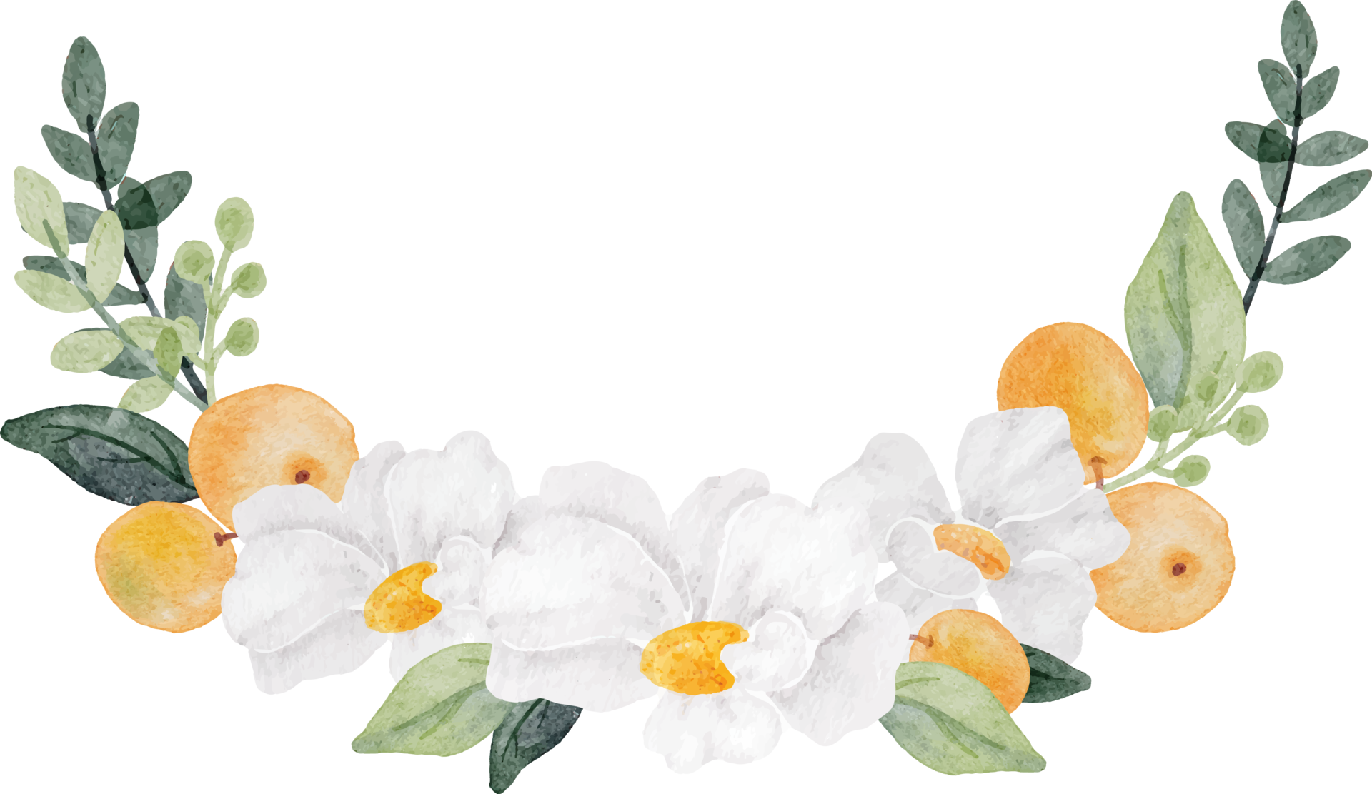 watercolor white flower and orange fruit bouquet 10176772 PNG