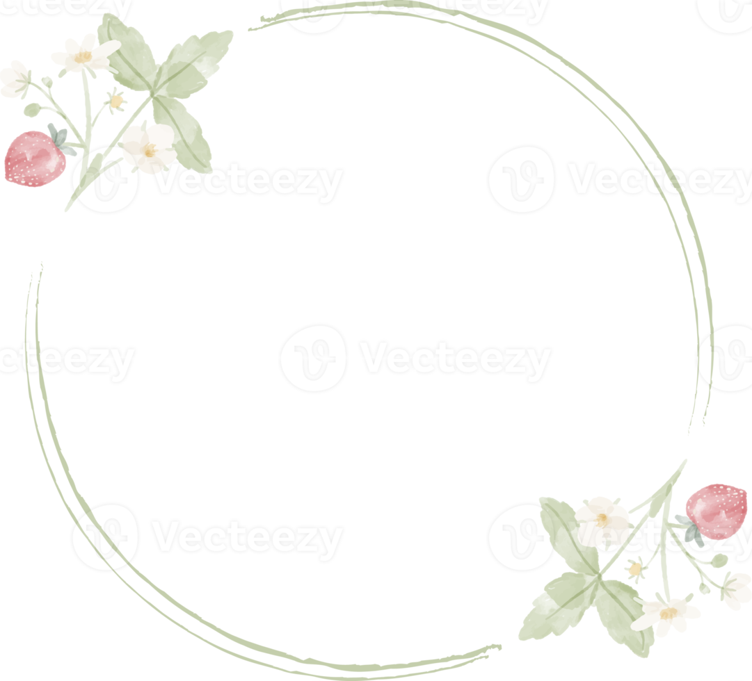 minimal watercolor hand drawn wild strawberry wreath frame png
