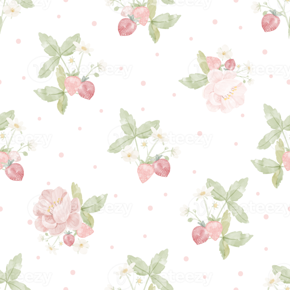 watercolor hand drawn strawberry seamless pattern png
