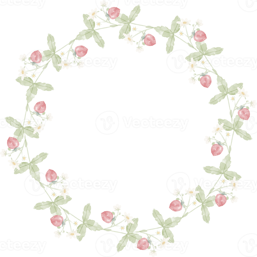 watercolor hand drawn wild strawberry wreath frame png