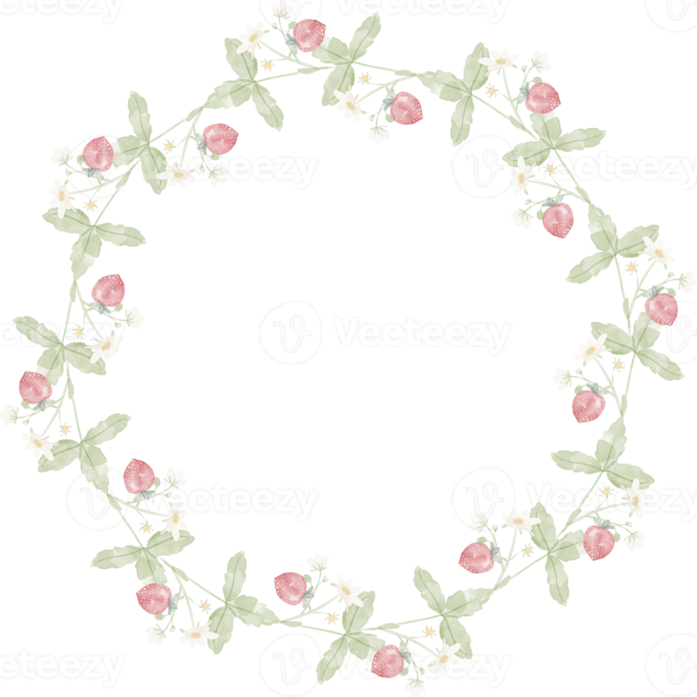 cornice ghirlanda di fragole selvatiche disegnata a mano ad acquerello png