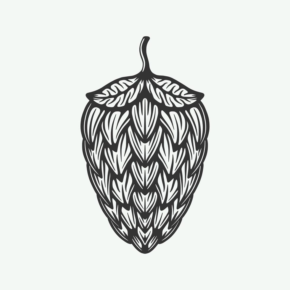 planta de lúpulo de cerveza retro vintage. puede usarse como emblema, logotipo, insignia, etiqueta o marca. también se puede utilizar como póster o impresión. arte gráfico monocromático. vector