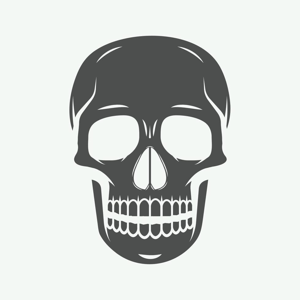 Vintage line skull in retro style. Vector illustration. Monochrome Graphic