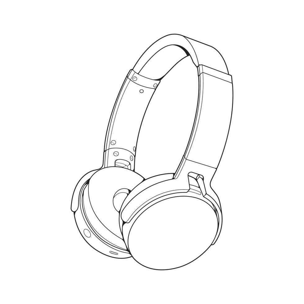 ilustración vectorial de auriculares de arte lineal, concepto musical, vector de arte lineal, auriculares portátiles, vector de auriculares