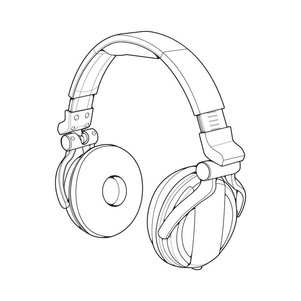 ilustración vectorial de auriculares de arte lineal, concepto musical, vector de arte lineal, auriculares portátiles, vector de auriculares