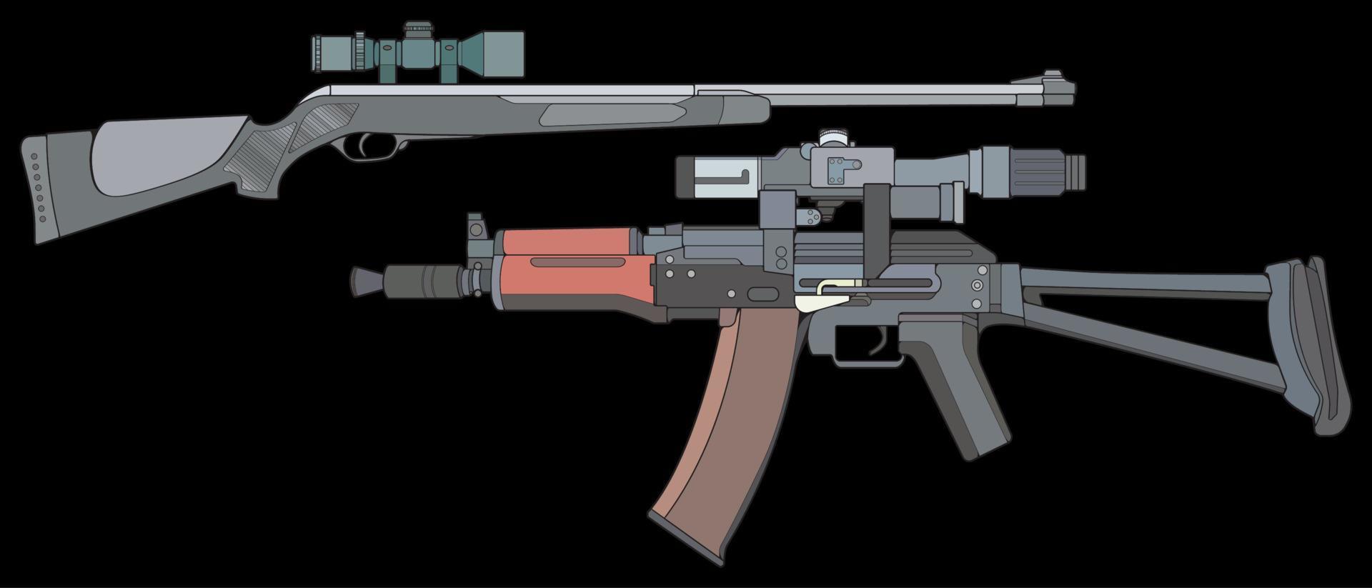 conjunto de armas de fuego de estilo vectorial, arma de fuego, ilustración de arma, línea vectorial, ilustración de arma, arma moderna, concepto militar, pistola para entrenamiento vector