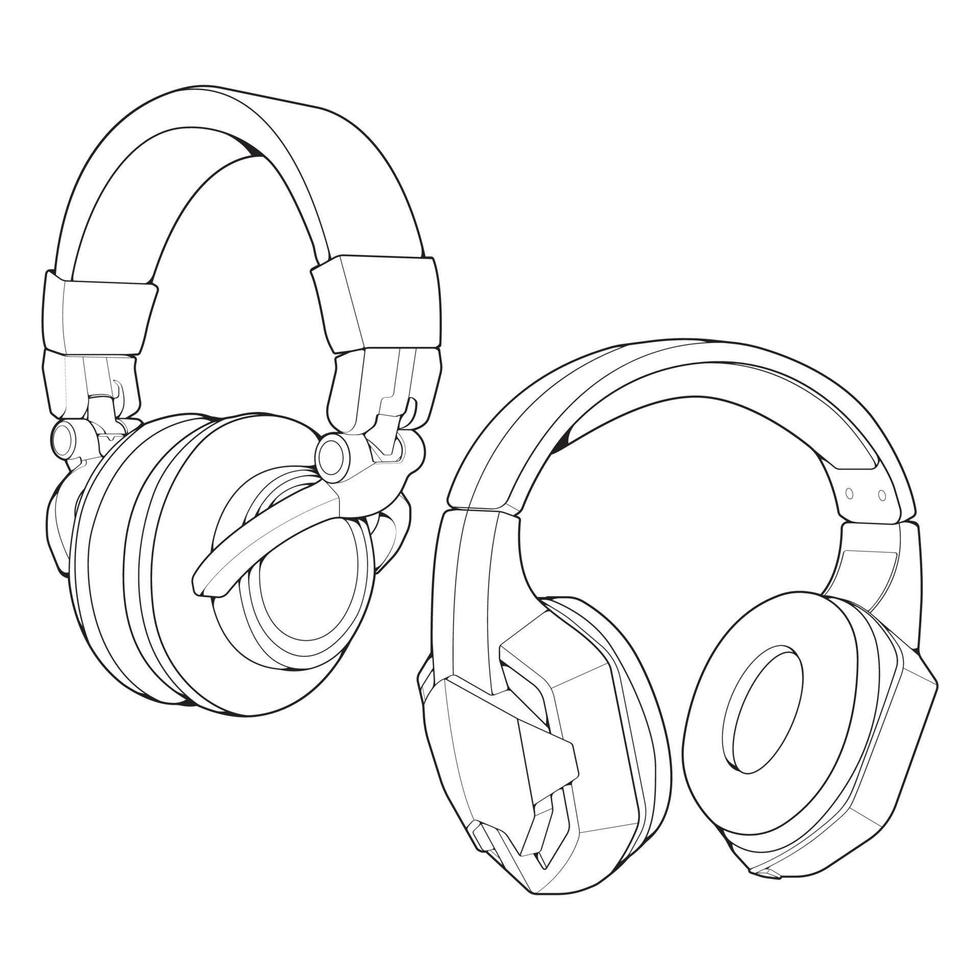 Establecer ilustración de vector de auriculares de arte de línea, concepto de música, vector de arte de línea, auriculares portátiles, vector de auriculares