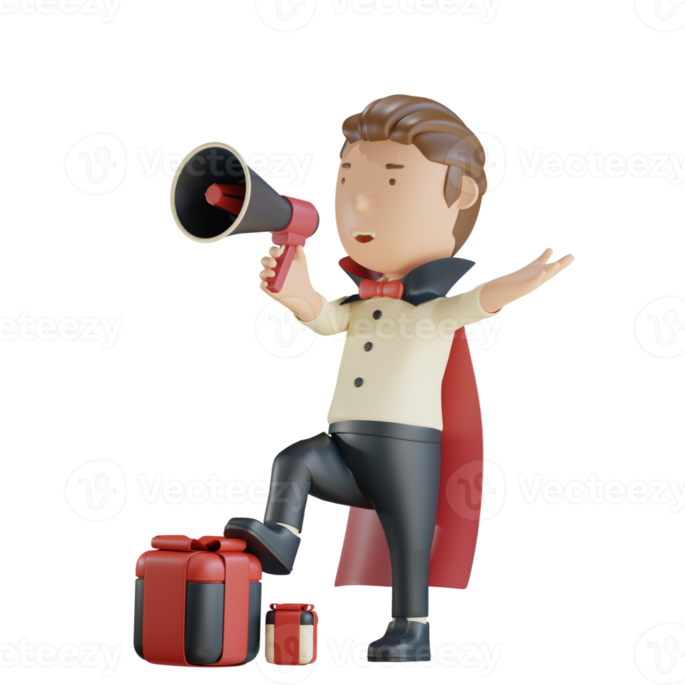 3d halloween character vampire using megaphone png