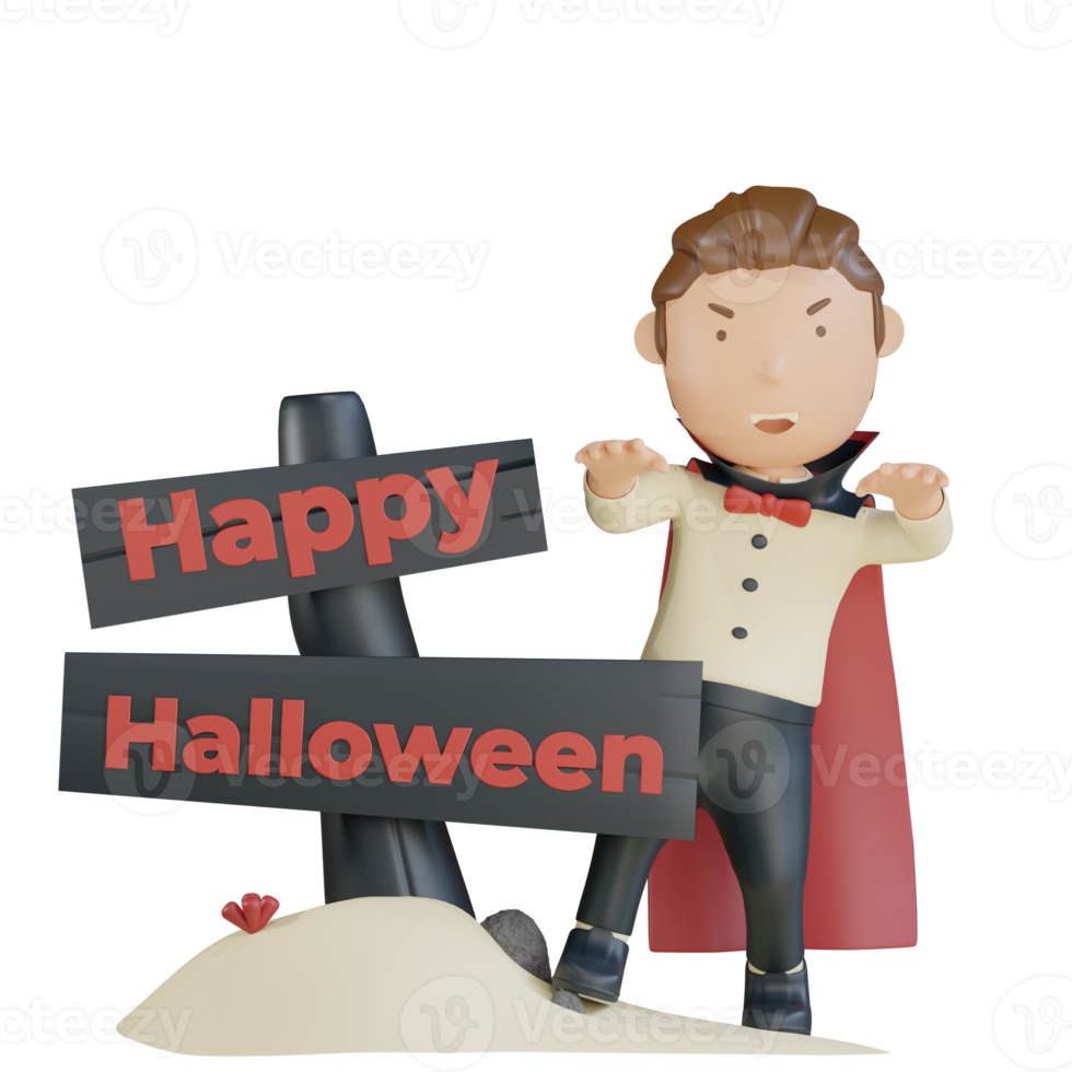 3d halloween character vampire is scaring for happy halloween png