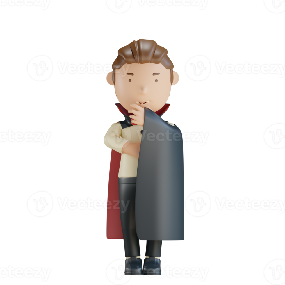 3d halloween character vampire hiding in cloak png