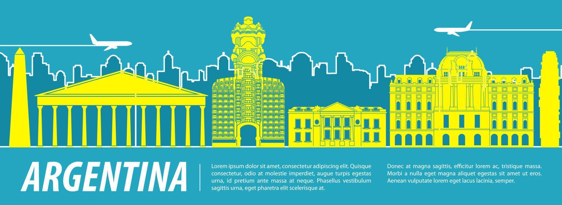 Argentina famous landmarks by silhouette style vector