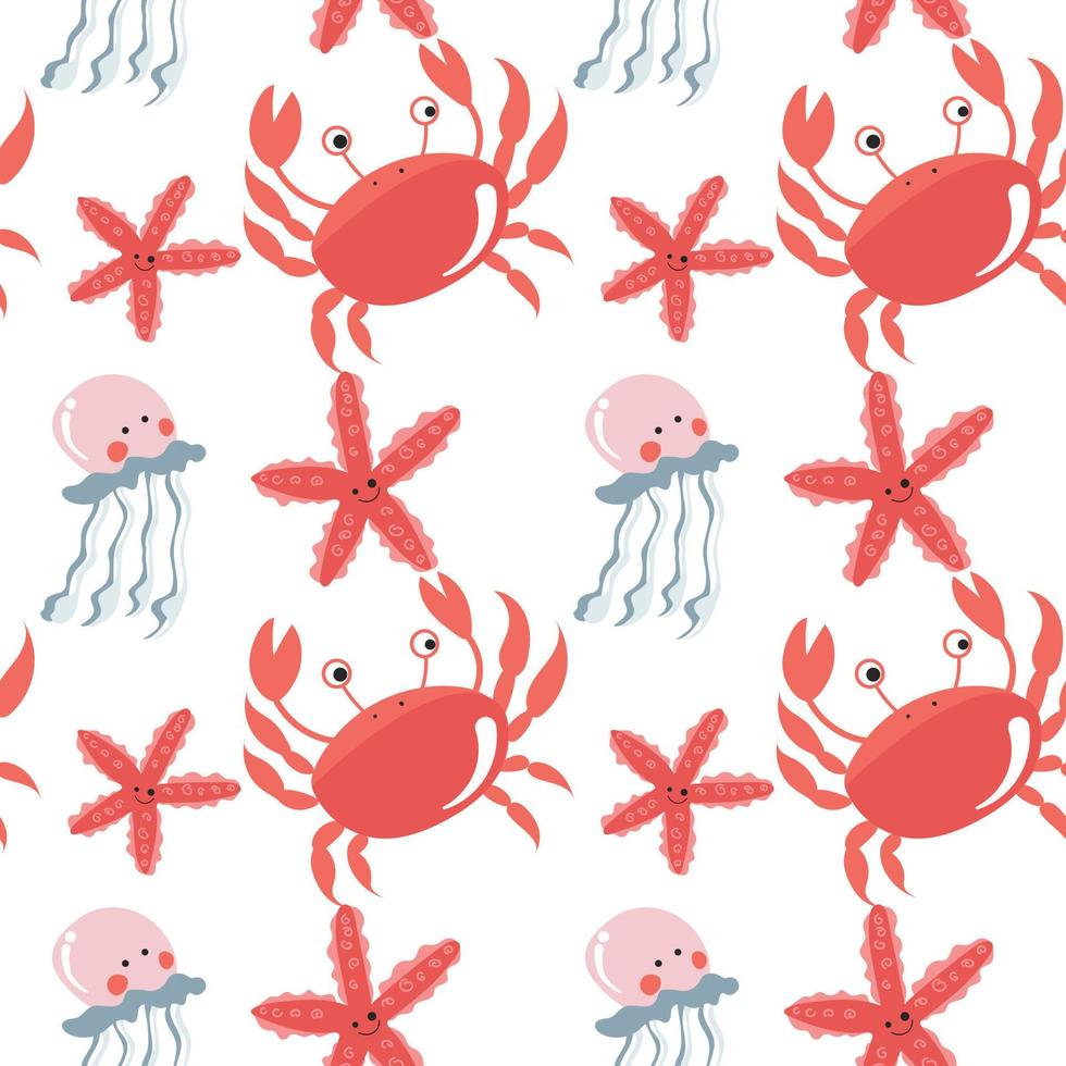 Abstract jellyfish and crab seamless pattern. vector