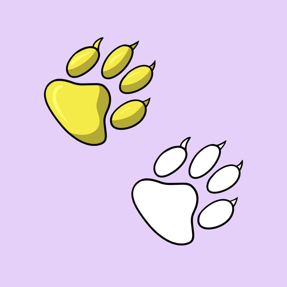 A set of pictures, a yellow paw print of an animal with claws, a vector illustration in cartoon style on a colored background