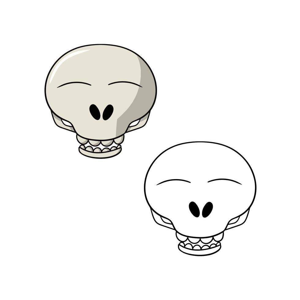 Set of picture, Funny character, Cute cartoon skull closed eyes, vector illustration in cartoon style