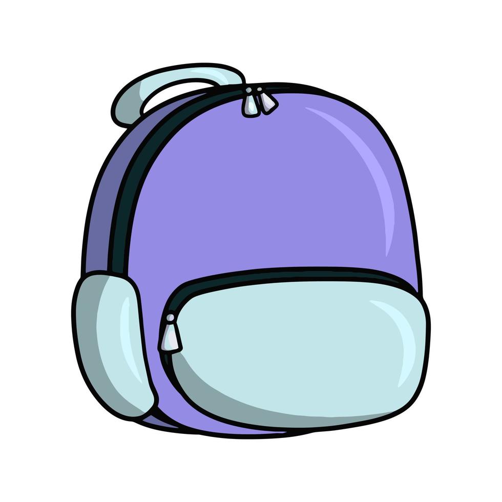 School lilac bag, backpack for a student, vector illustration in cartoon style on a white background