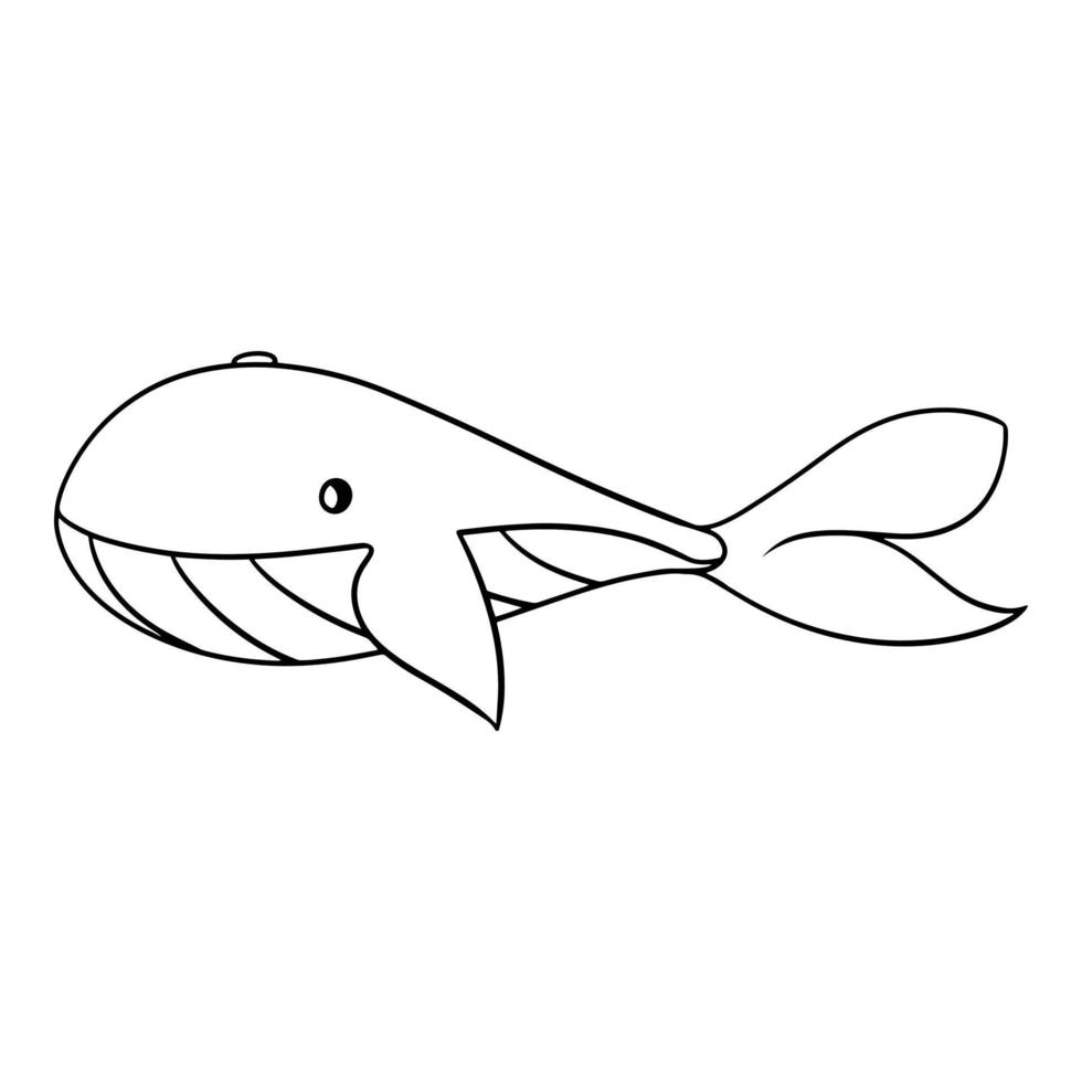 Monochrome picture, Big whale, Marine life, vector illustration in cartoon style on a white background