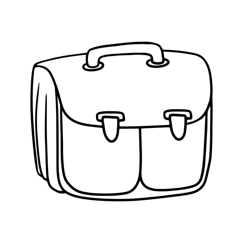 Monochrome picture, Square leather briefcase, document bag, vector illustration in cartoon style on a white background