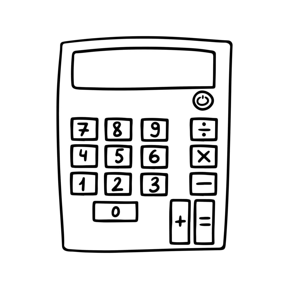 Monochrome picture, Square calculator for students and schoolchildren, vector illustration in cartoon style on a white background