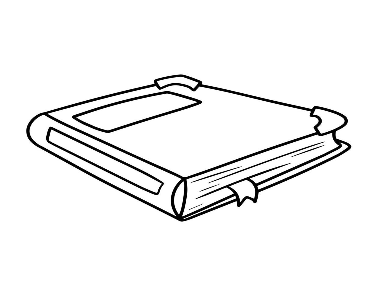imagen monocromática, libro encuadernado en cuero grueso con un marcador, ilustración vectorial en estilo de dibujos animados sobre un fondo blanco vector