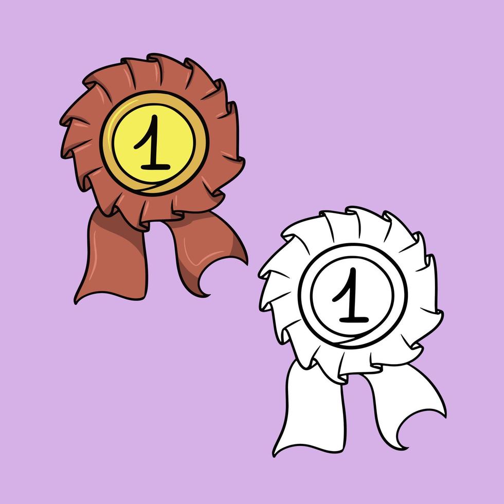 Set of picture, Award to the winner with a red ribbon, vector illustration in cartoon style on a colored background