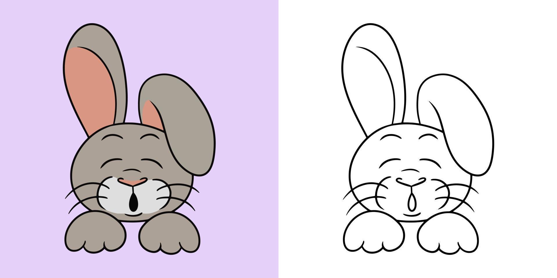 Horizontal picture, Cute Funny rabbit with pink ears sleeping, vector illustration in cartoon style for coloring book