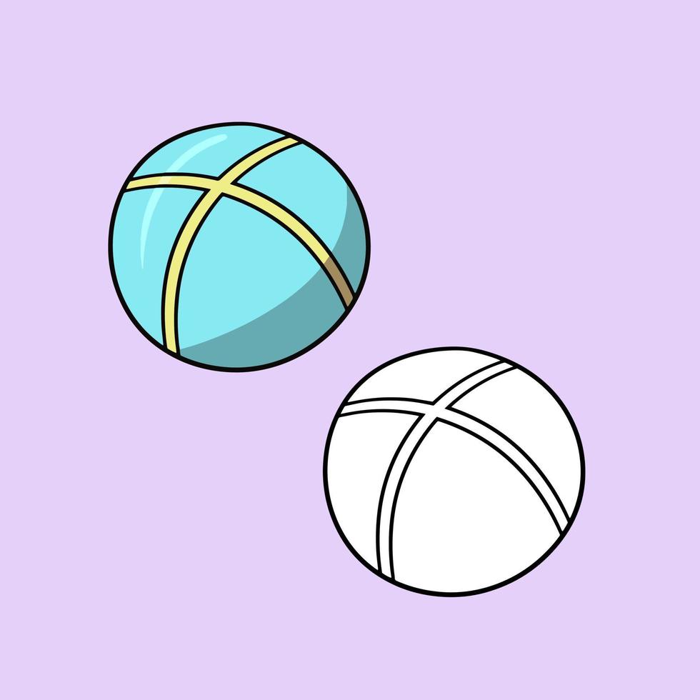 A set of pictures, a round rubber ball for playing with children and animals, a vector illustration in cartoon style on a colored background