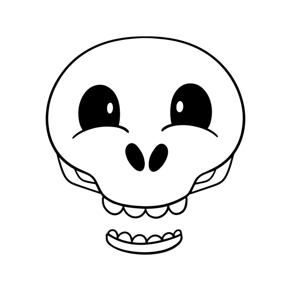 imagen monocromática, lindo cráneo de dibujos animados para unas vacaciones, lindo cráneo sonriente, ilustración vectorial en estilo de dibujos animados sobre un fondo blanco vector