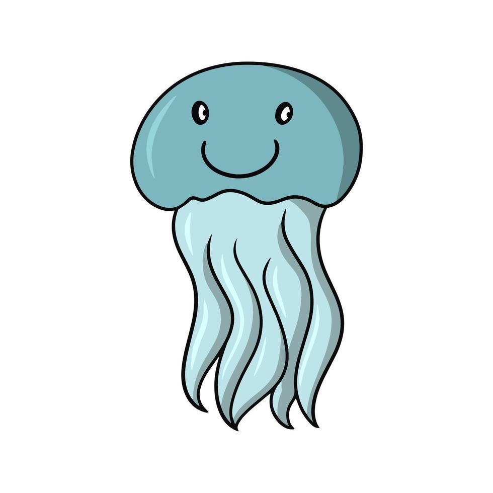 Blue jellyfish with a smile , Sea life, vector illustration in cartoon style on a white background