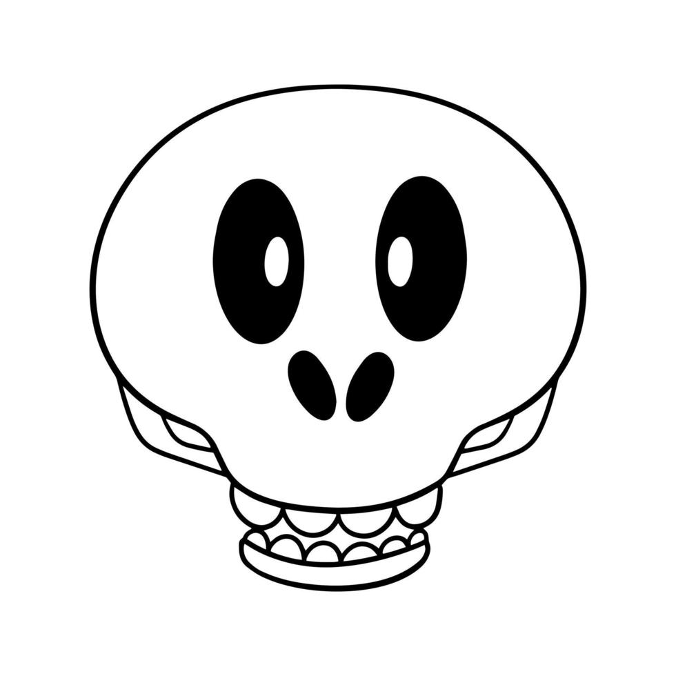 Monochrome picture, Funny cute cartoon skull for a holiday, cute smiling skull, vector illustration in cartoon style