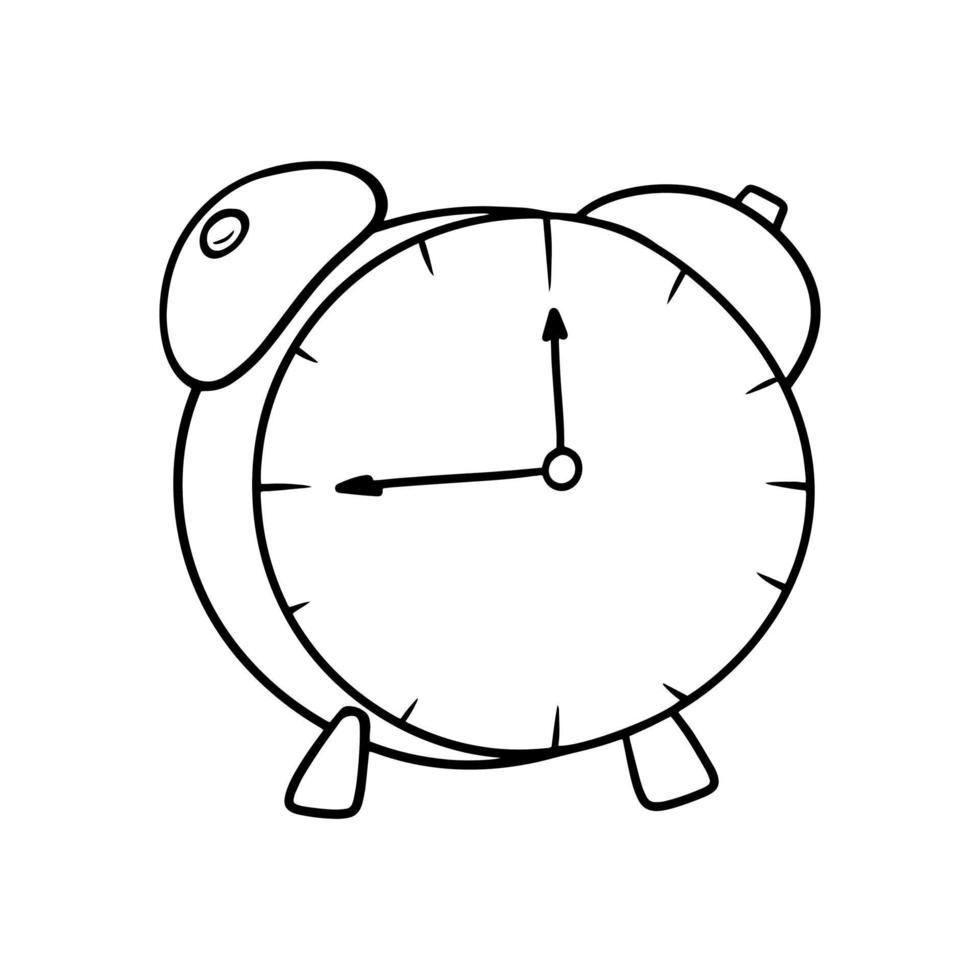 Monochrome picture, Round alarm clock, vector illustration in cartoon style on a white background