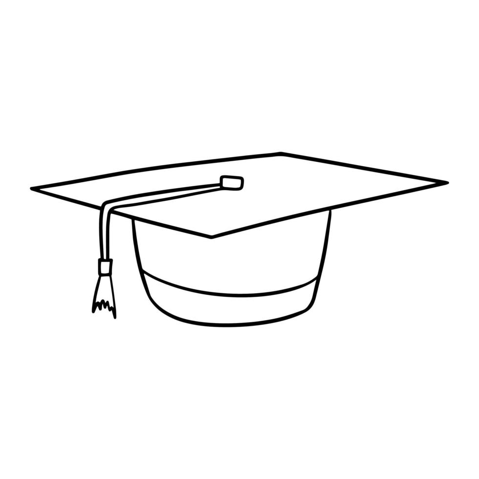 imagen monocromática, sombrero negro para un graduado, ilustración vectorial en estilo de dibujos animados sobre un fondo blanco vector