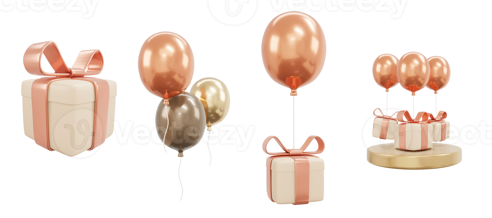 Ensemble de rendu 3d d'élément cadeau et ballon pour fond isolé de décoration png