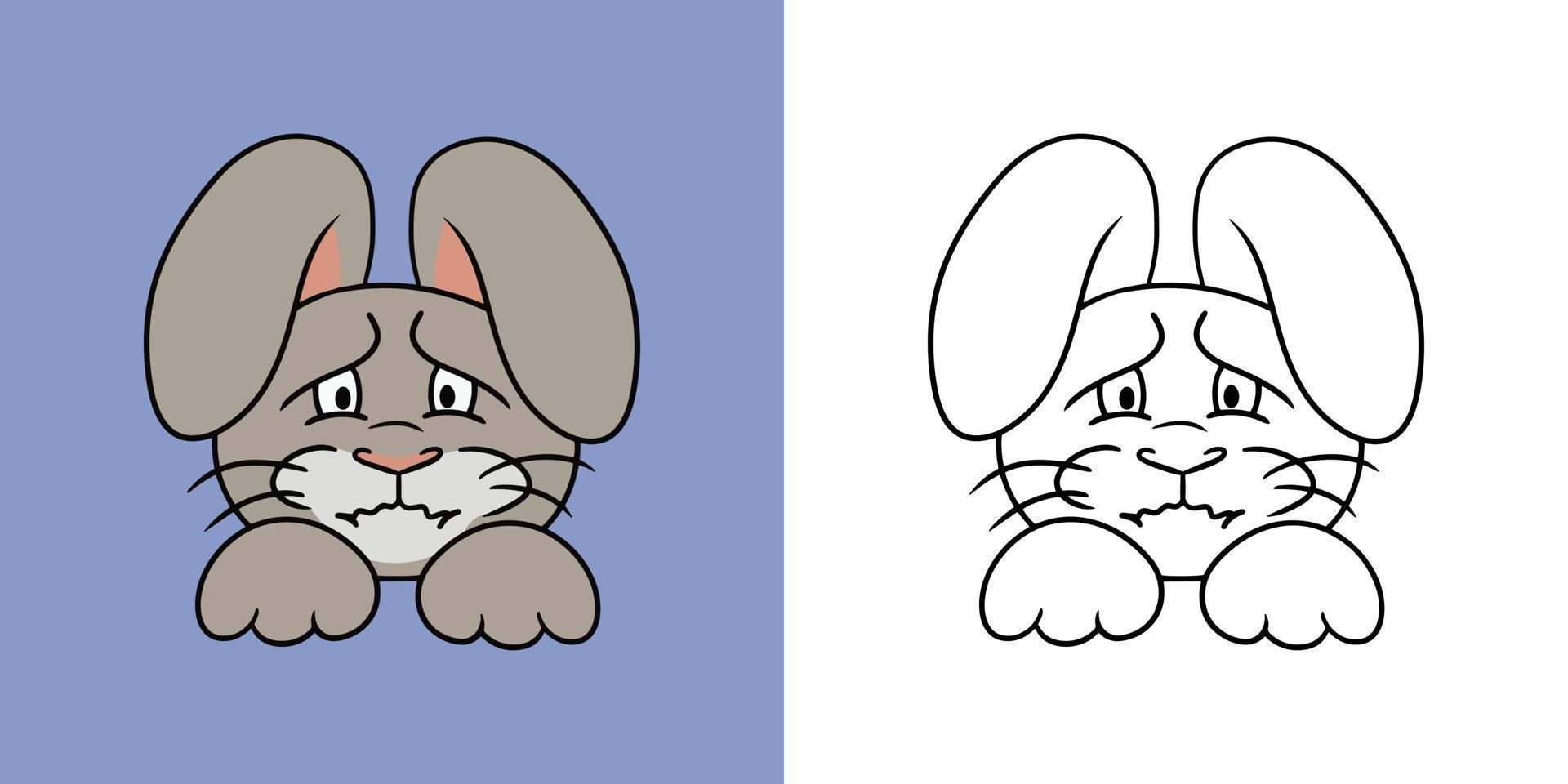 Horizontal picture, Offended, sad rabbit, animal emotions, dissatisfied hare, vector illustration in cartoon style for coloring book