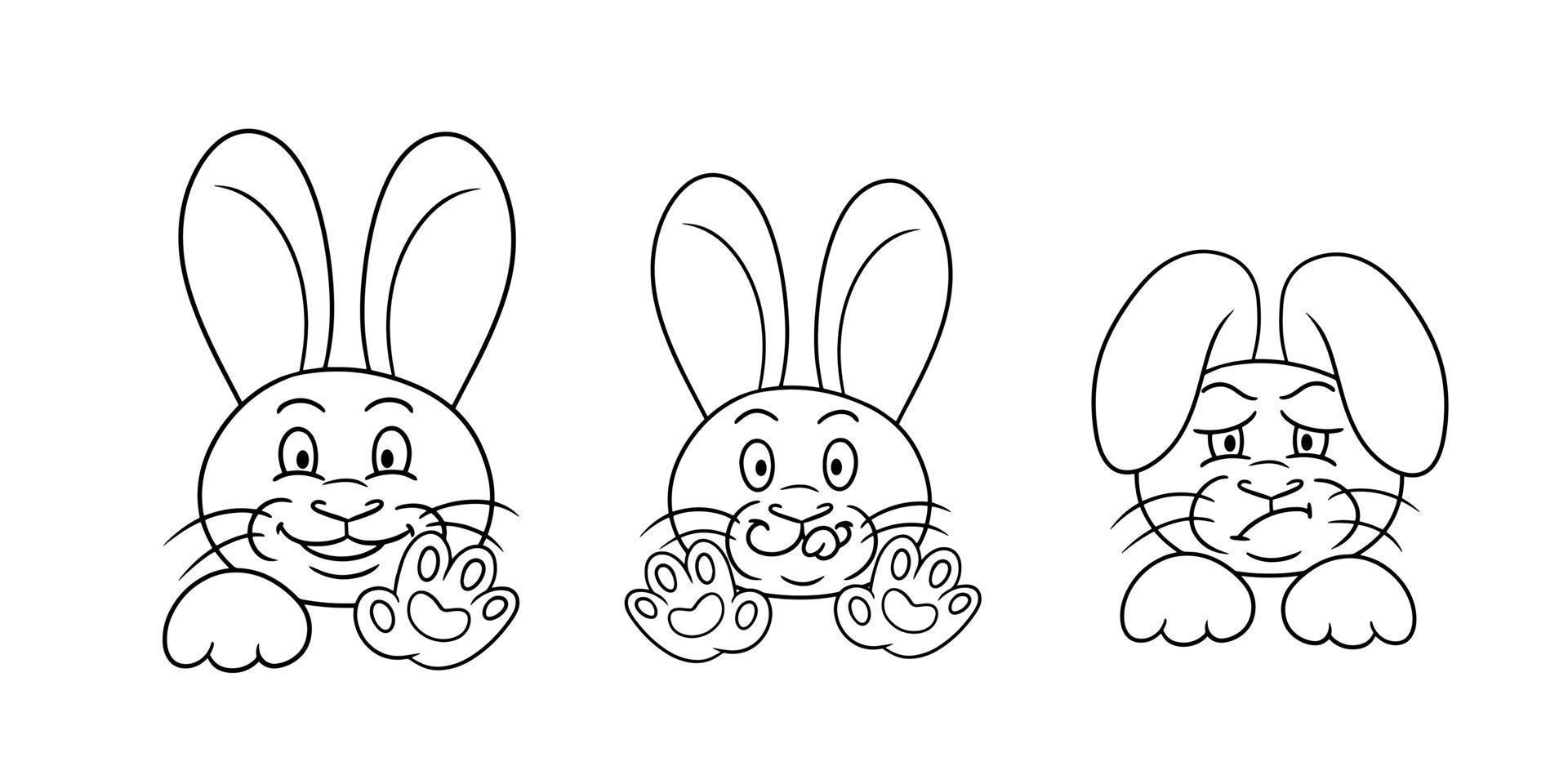 Monochrome picture, Cute little bunnies in cartoon style, offended rabbit, fluffy cute bunnies. Vector illustration