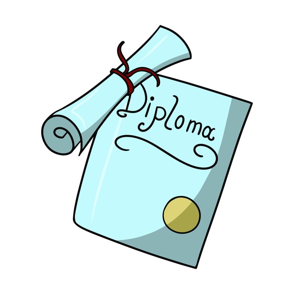 diploma de graduación, diploma enrollado, ilustración vectorial en estilo de dibujos animados sobre un fondo blanco vector