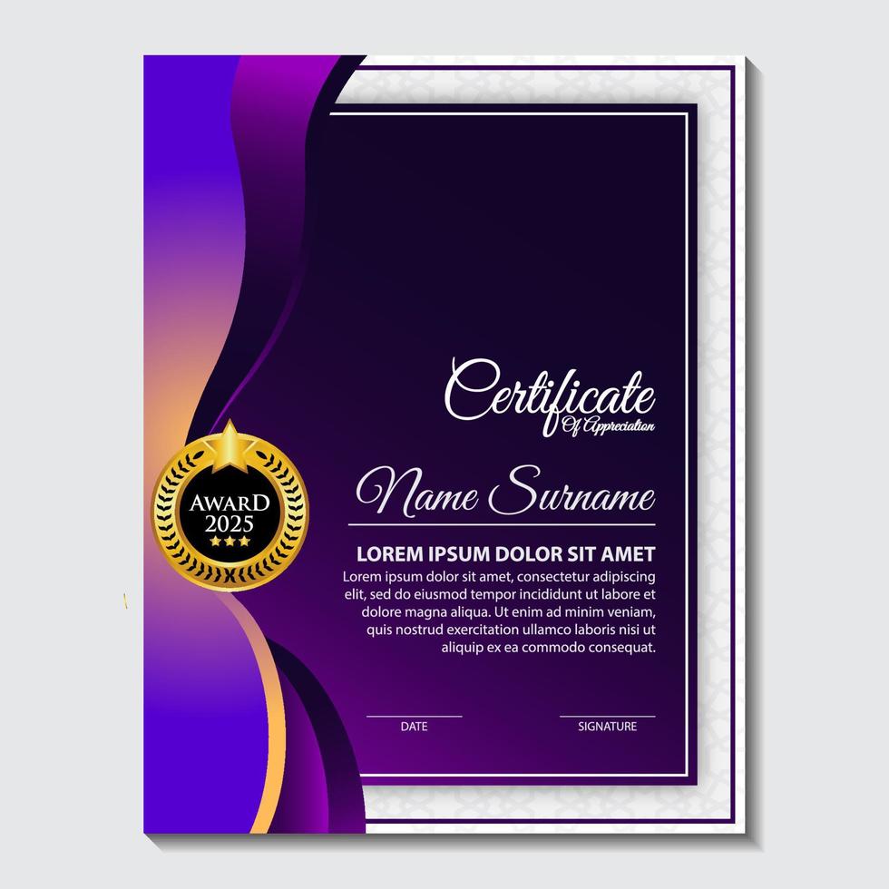 Certificate Design. Diploma currency border template. Dark colored gift voucher award background. vector