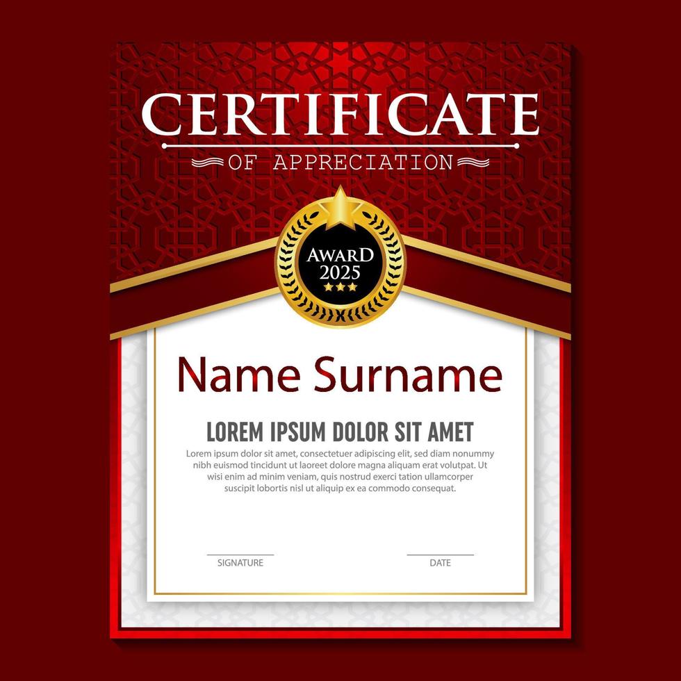 Modern certificate template in gradation and gold colors, luxury and modern style and award style vector image.