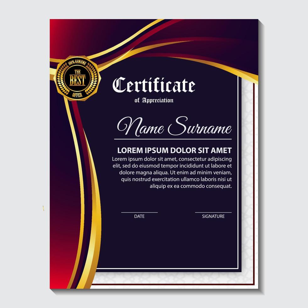 Modern Design Certificate layout concept. Simple elegant and luxurious elegant modern design diploma background vector award certificate template