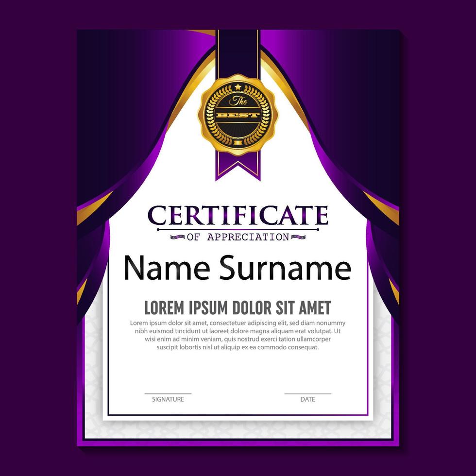 Modern certificate template in gradation and gold colors, luxury and modern style and award style vector image.
