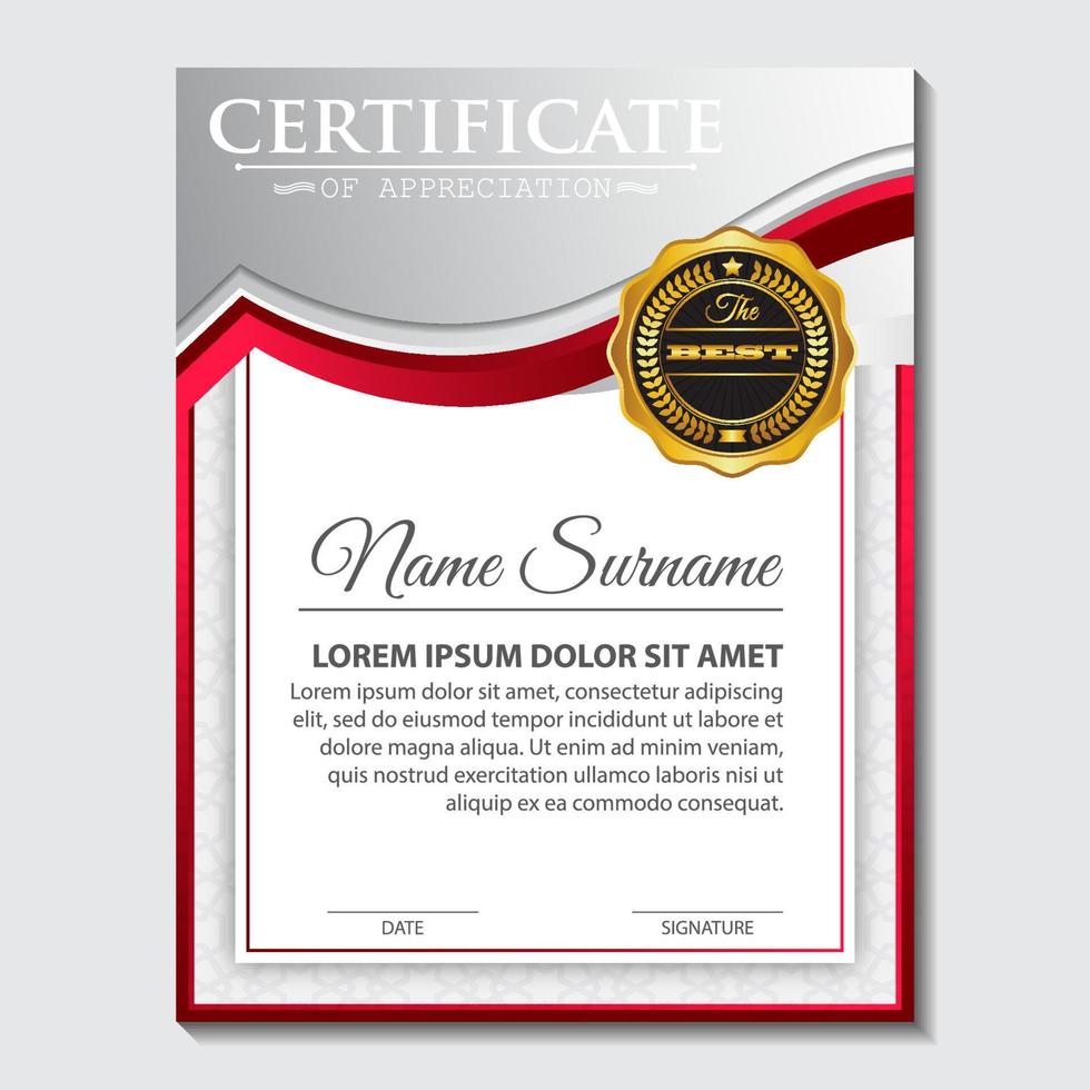 Modern certificate template in gradation and gold colors, luxury and modern style and award style vector image.