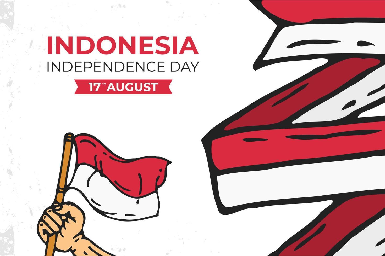 fondo del día de la independencia de indonesia, con ilustraciones sosteniendo y enarbolando la ilustración de la bandera indonesia, adecuada para afiches, pancartas, tarjetas de felicitación, etc. vector