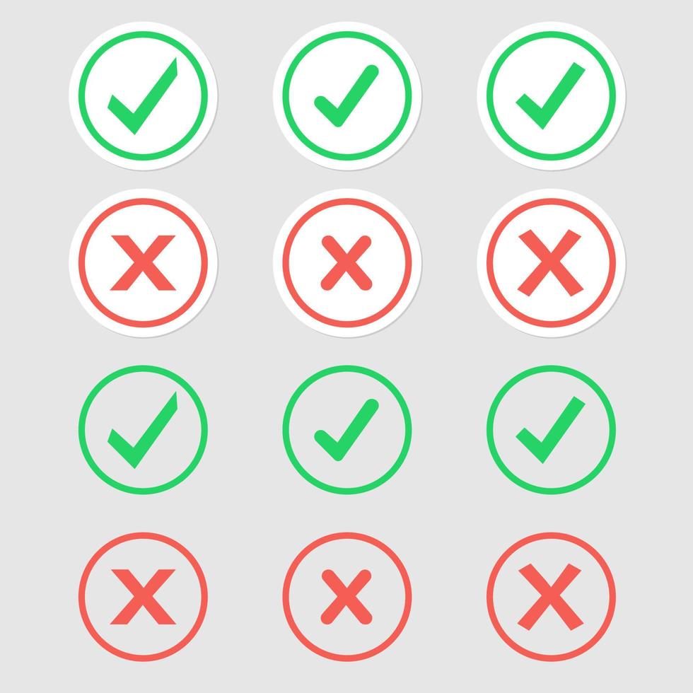 Collection green check mark and red cross icon design vector