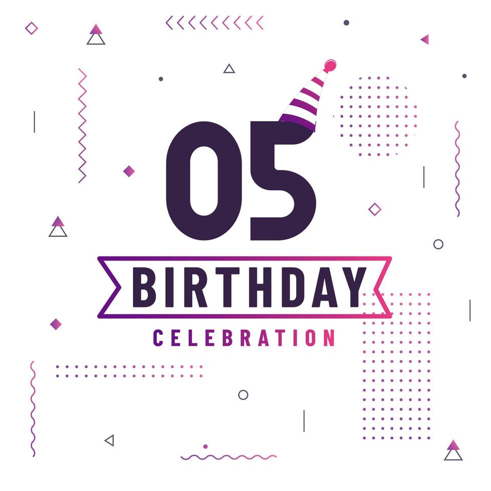 Tarjeta de saludos de cumpleaños de 5 años, vector libre de fondo de celebración de 5 cumpleaños.